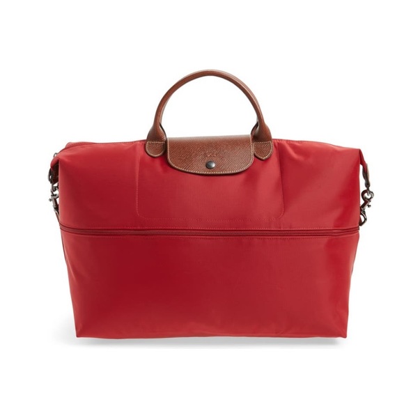 Longchamp Le Pliage Original Expandable Tote Travel Bag NWT Red Leather - Picture 6 of 16